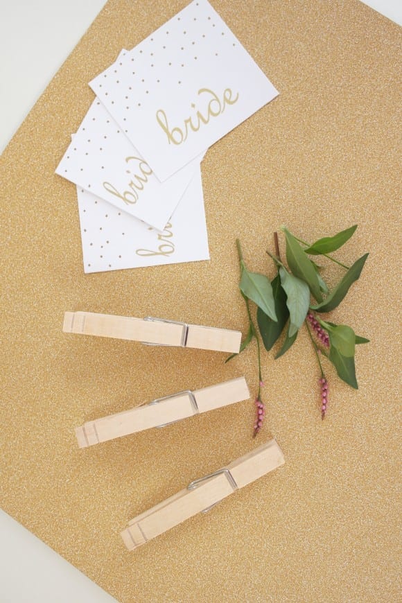 DIY Glittered Clothespin Place Card Holders | CatchMyParty.com