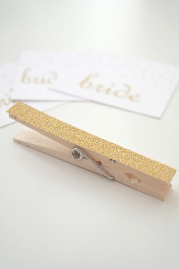 DIY Glittered Clothespin Place Card Holders | CatchMyParty.com