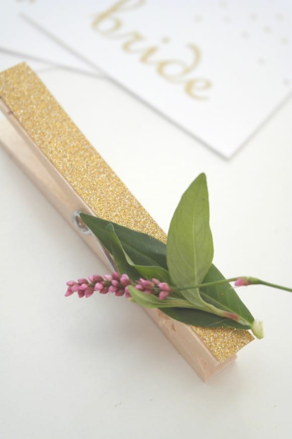 DIY Glittered Clothespin Place Card Holders | CatchMyParty.com