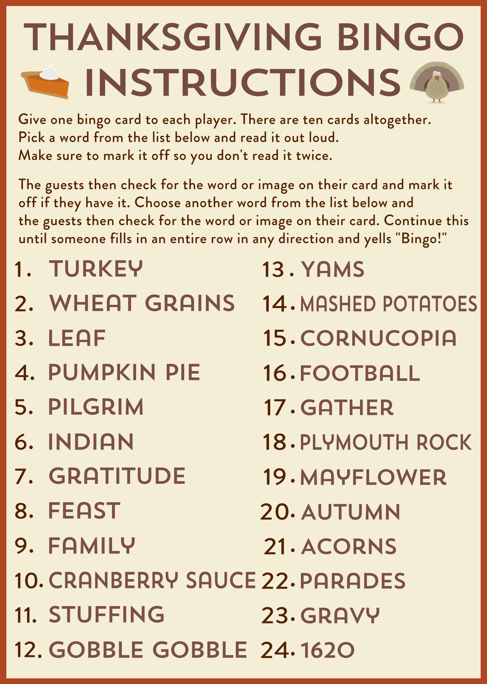 Free Printable Thanksgiving Bingo Cards Catch My Party