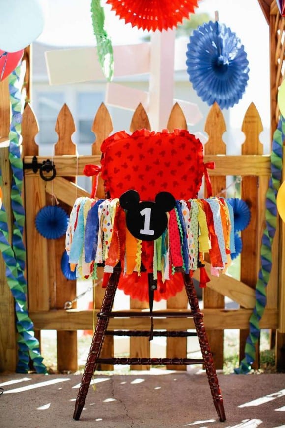 Fabric garland at a Mickey Mouse birthday party | CatchMyParty.com