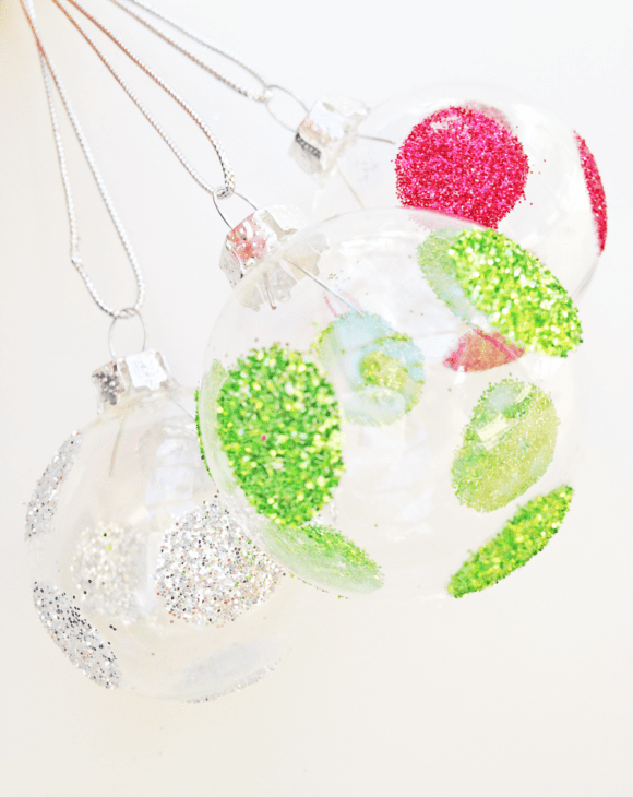 Polka Dot Glittered Ornaments DIY | CatchMyParty.com