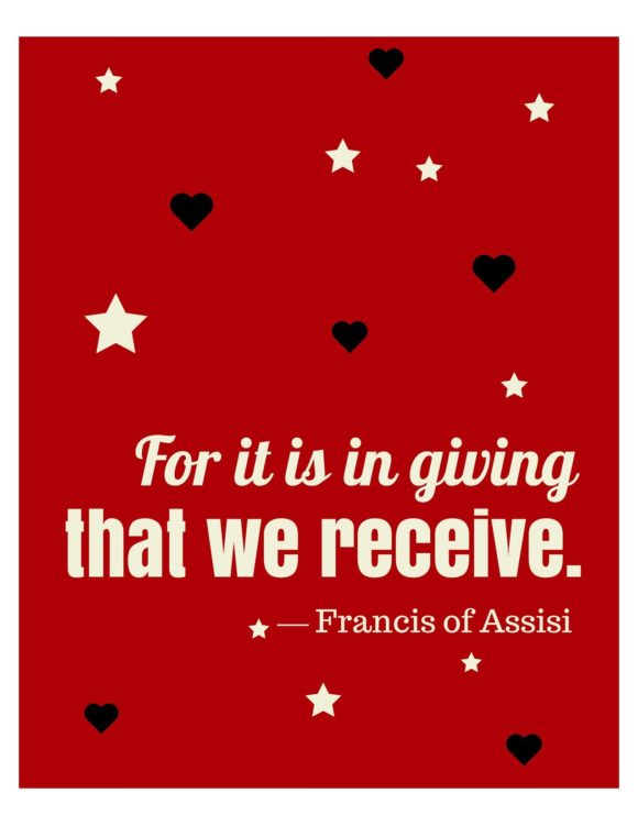 free in giving we receive assisi holiday printable sign
