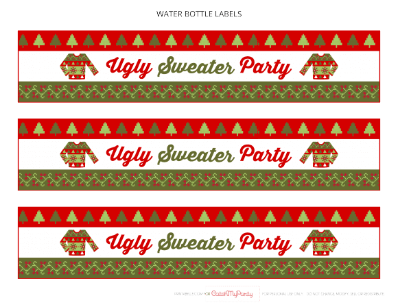 Free Ugly Sweater Party Printables - Water bottle Labels