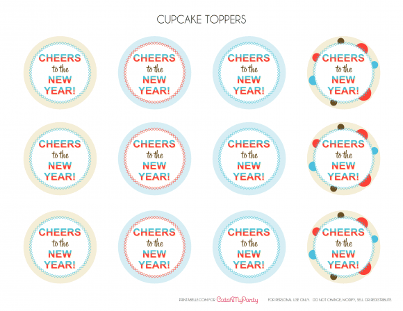 Free New Year's Printable Cupcake Decorations | CatchMyParty.com
