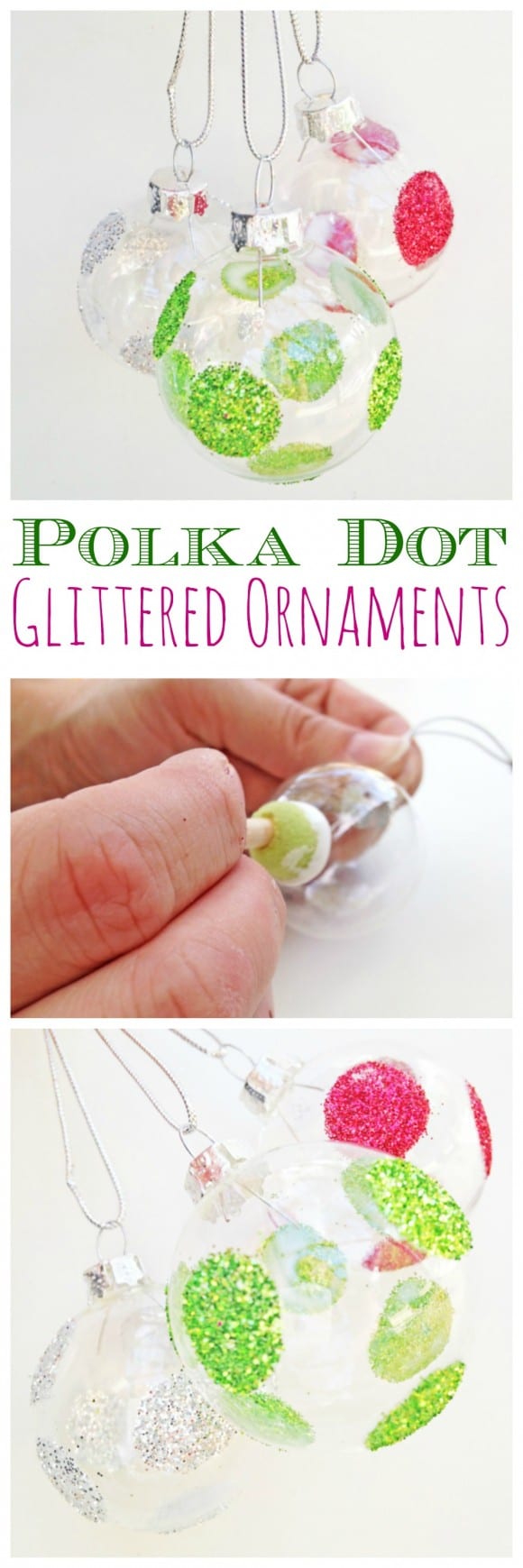 Polka Dot Glittered Ornaments DIY | CatchMyParty.com