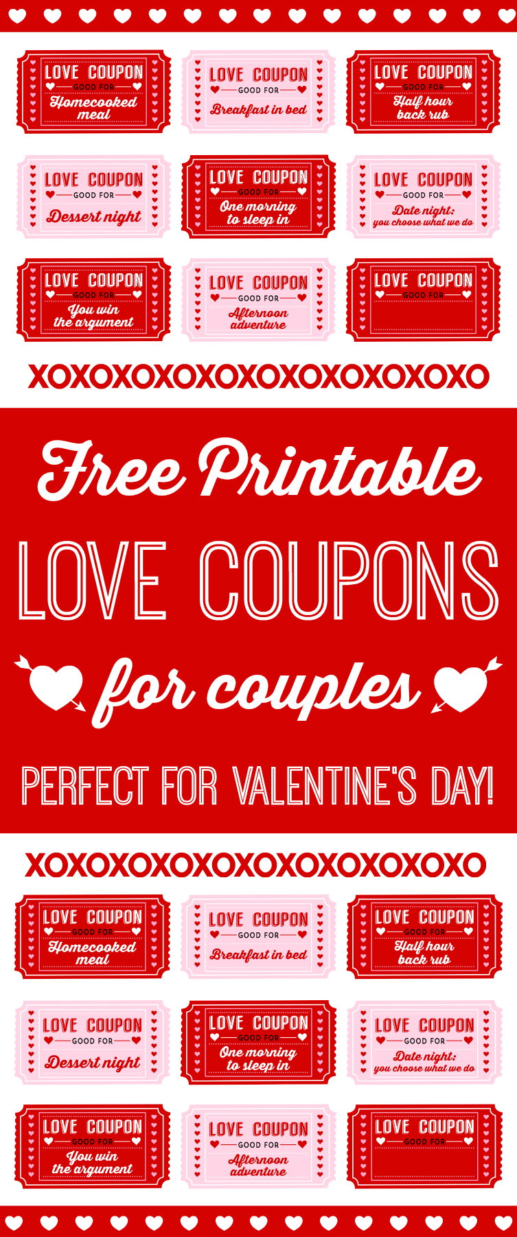 Free Printable Love Coupons for Couples on Valentine's Day Catch My Party