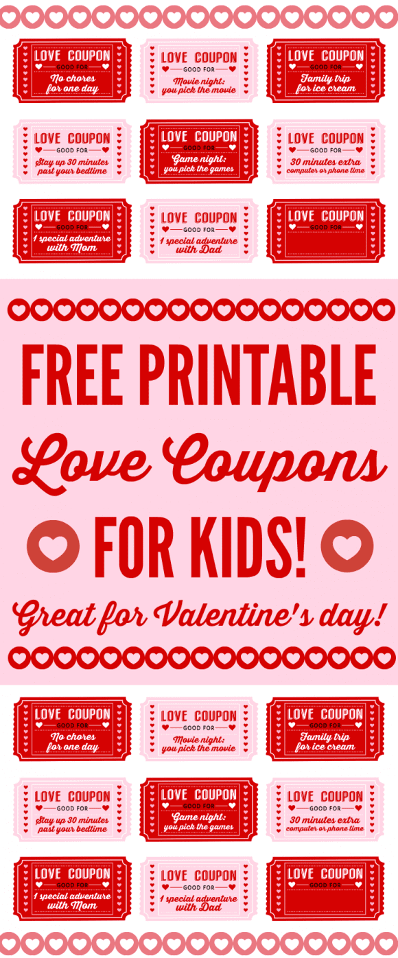 Free Printable Love Coupons for kids on Valentine's Day | CatchMyParty.com