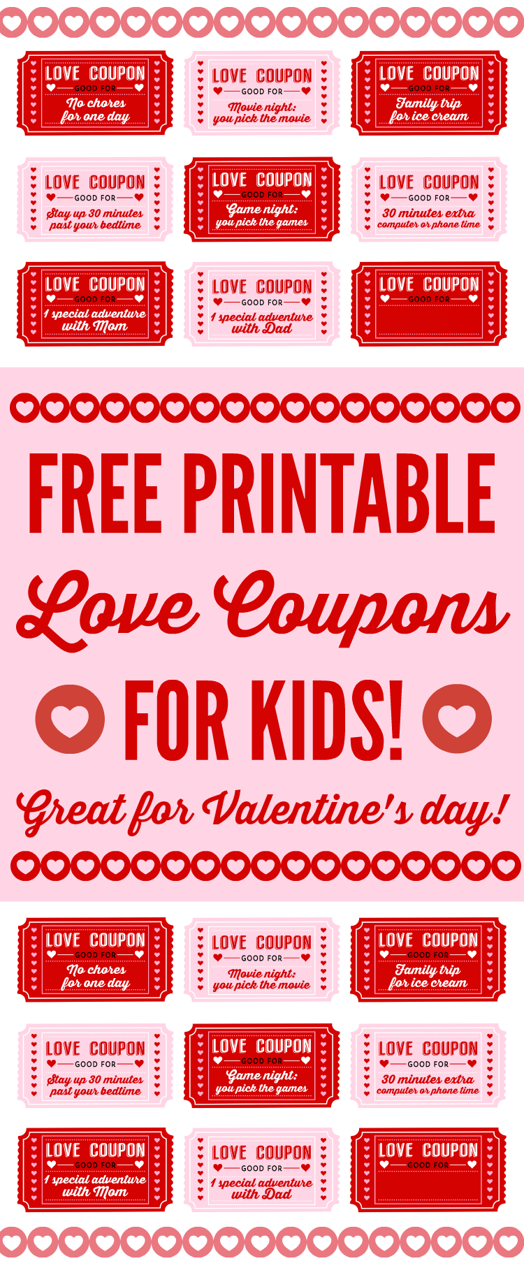 Free Printable Love Coupons for Kids On Valentine #39 s Day Catch My Party