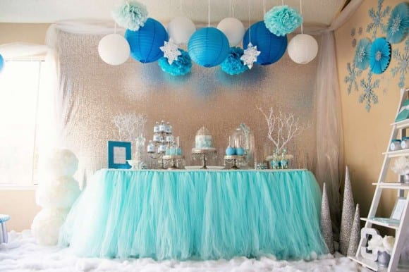 Frozen tulle dessert table skirt | CatchMyParty.com