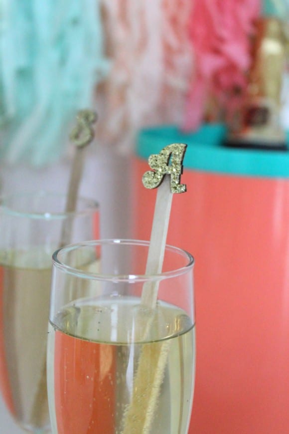 DIY Glittered Monogram Drink Stirrer | CatchMyParty.com