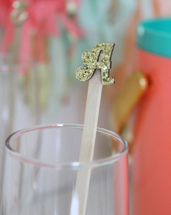 DIY Glittered Monogram Drink Stirrer | CatchMyParty.com