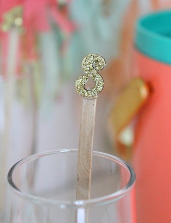 DIY Glittered Monogram Drink Stirrer | CatchMyParty.com