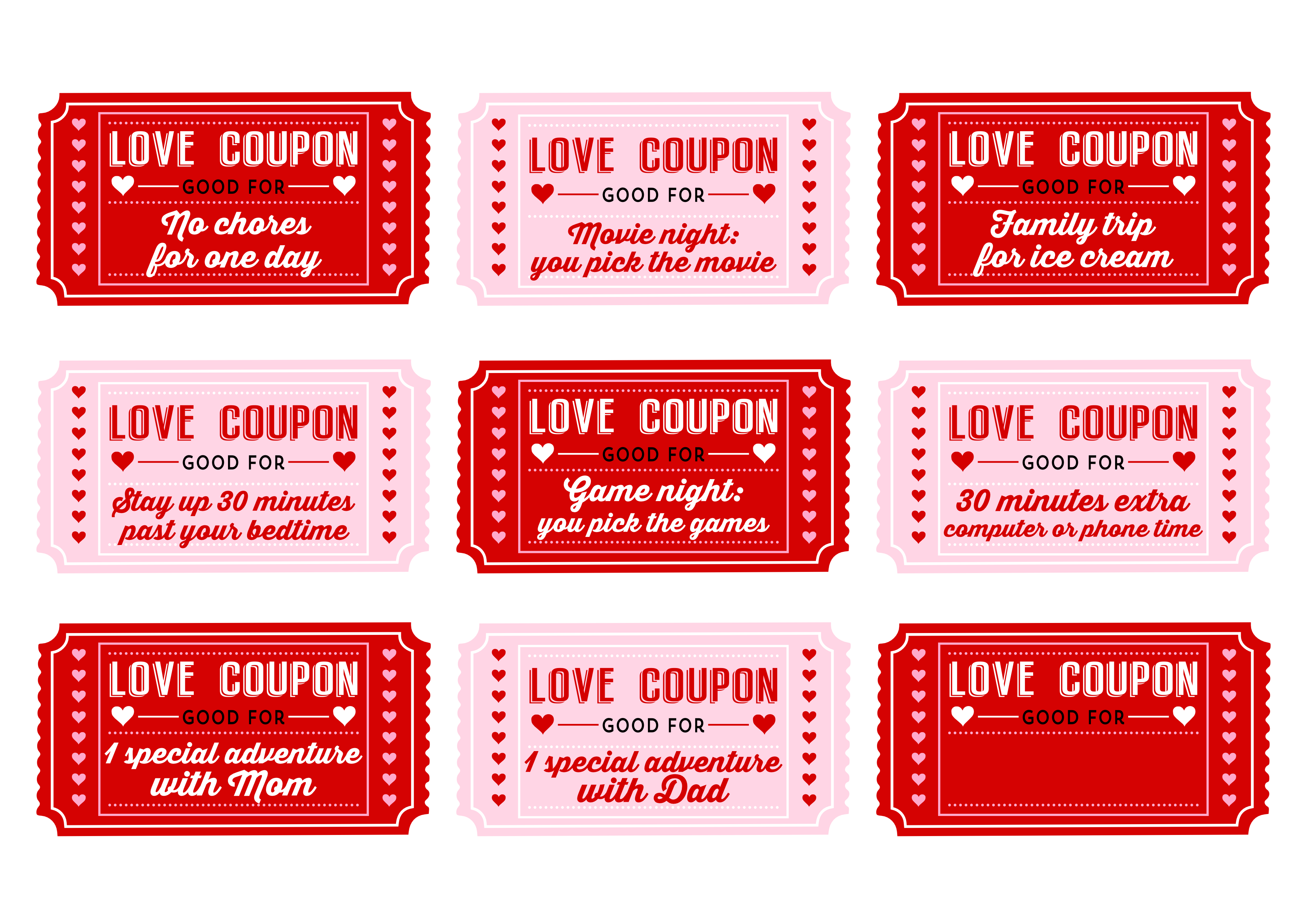 free printable love coupons for kids on valentine's day | catch my party
