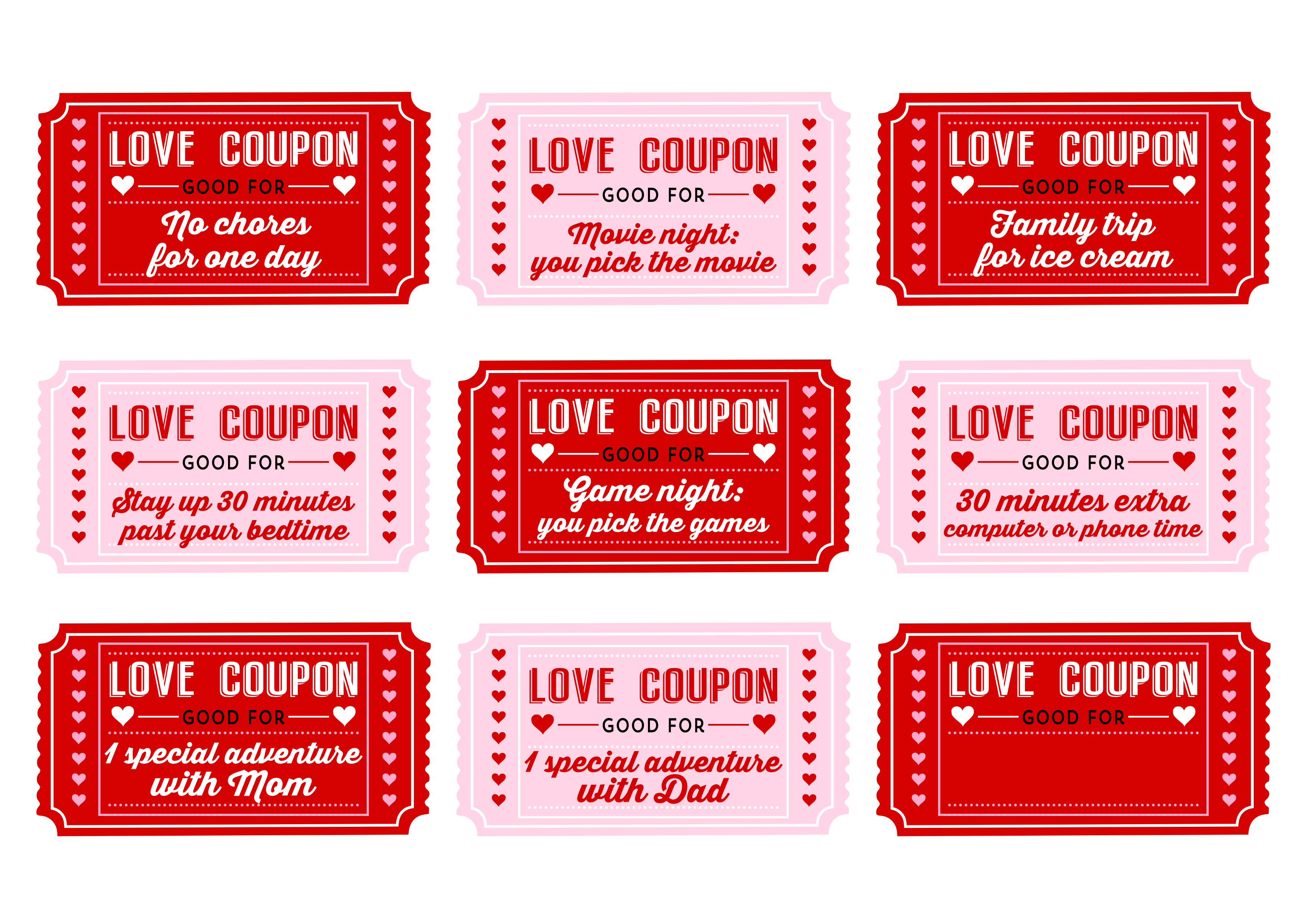 Free Printable Love Coupons for Kids On Valentine's Day ... 