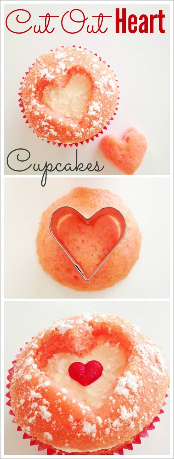 Cut Out Strawberry Heart Cupcake DIY | CatchMyParty.com