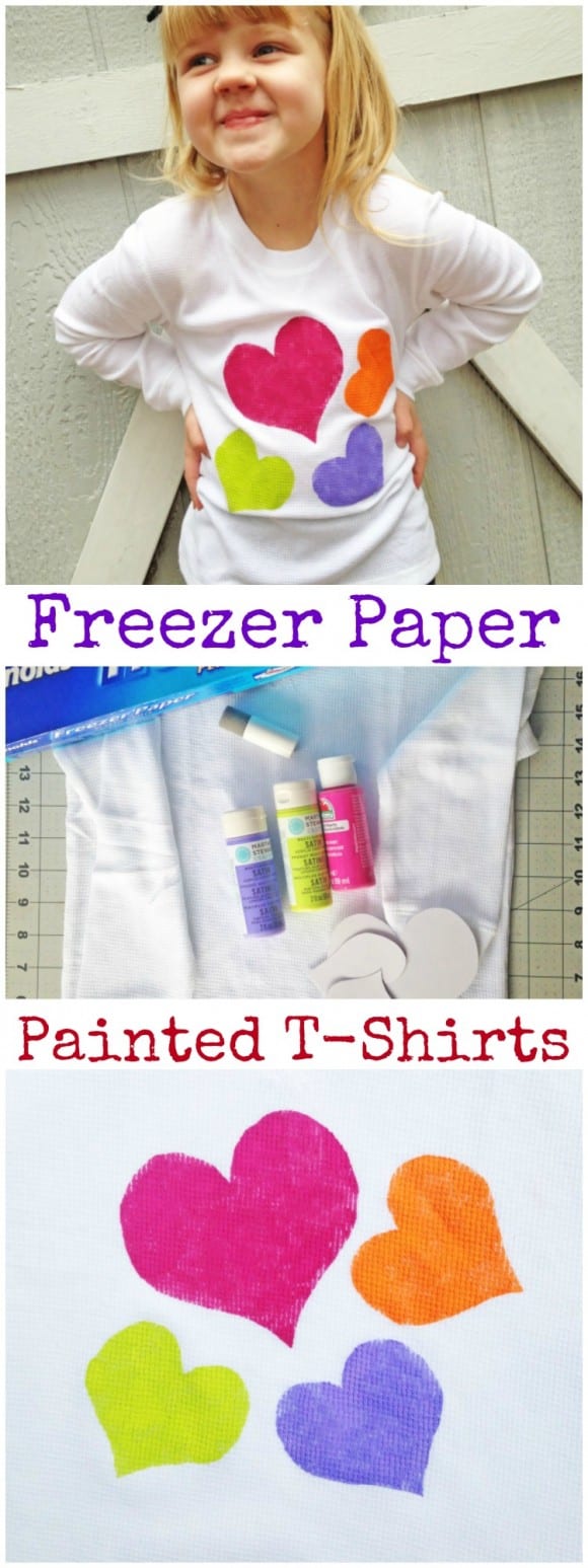 Learn to make these easy freezer paper painted t-shirts! See more craft and DIY ideas at CatchMyParty.com.
