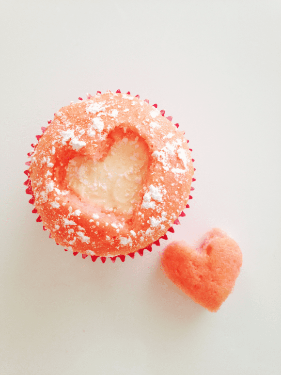 Cut Out Strawberry Heart Cupcakes | CatchMyParty.com