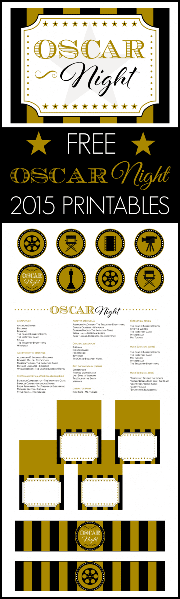 Collage for the Oscar Night Party Printables | CatchMyParty.com