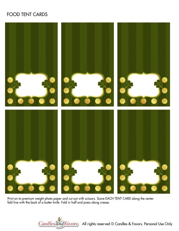 Free Tented Cards St. Patrick's Day Party Printables | CatchMyParty.com