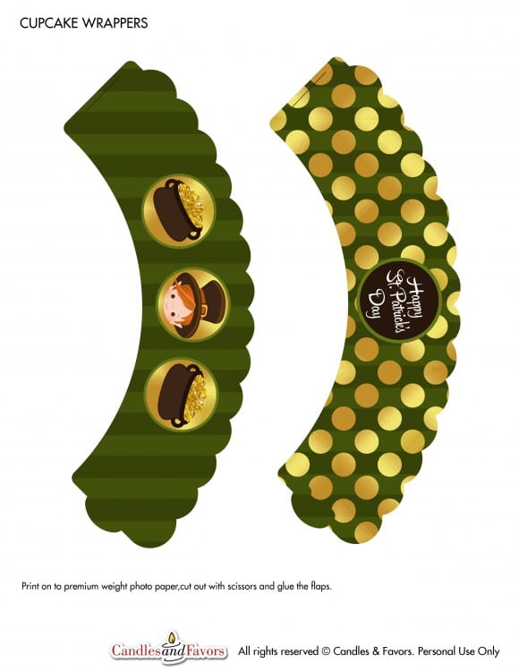 Free St. Patrick's Day Party Printables - cupcake wrappers | CatchMyParty.com