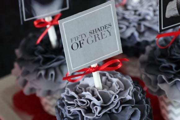 Fifty Shades of Grey cupcakes with free printable cupcake toppers | CatchMyParty.com
