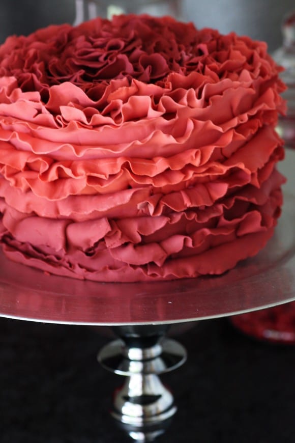 Red ombre ruffle cake at a Fifty Shades of Grey party! | CatchMyParty.com
