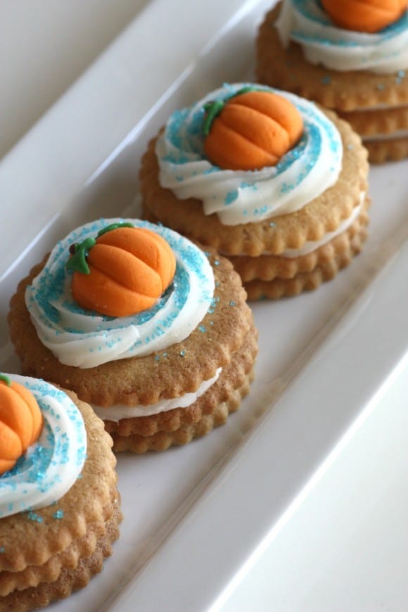 Stacked and Frosted Pumpkin Cookies | CatchMyParty.com