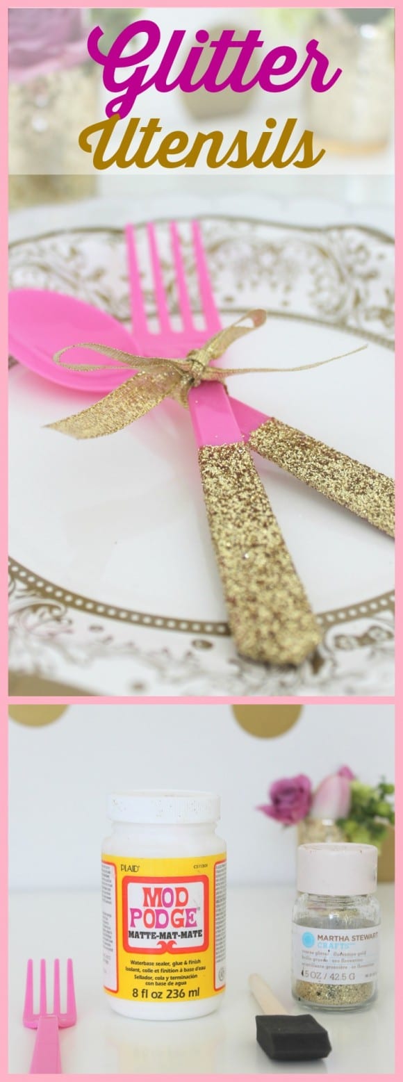 Use this glitter party utensil DIY for your next party! CatchMyParty.com