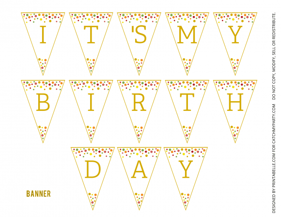 Free Gold Polka Dot Party Printable "It's My Birthday" Banner