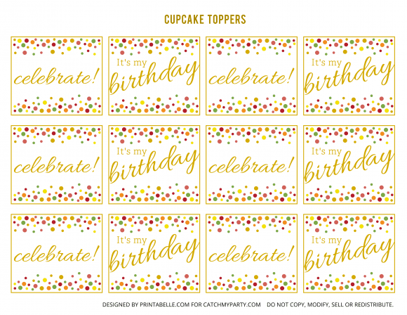 Free Gold Polka Dot Party Printable Cupcake Toppers