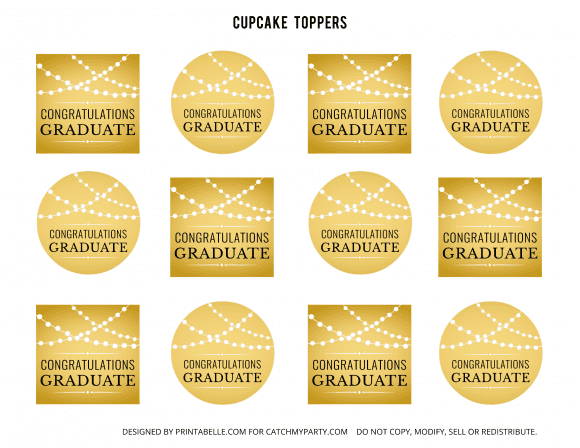 Gold Grad Cupcake Toppers | CatchMyParty.com