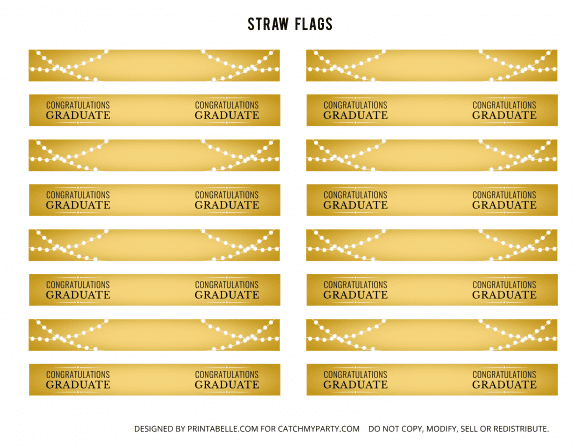 Gold Grad Straw Flags | CatchMyParty.com