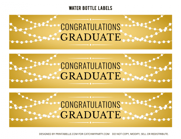 Gold Grad Water Bottles Labels | CatchMyParty.com