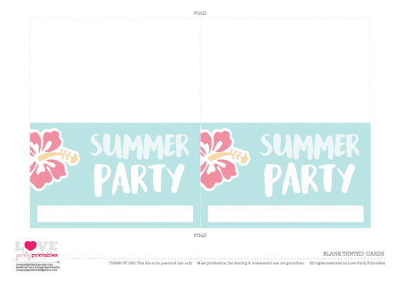 Blank tented cards Summer Party Printables | CatchMyParty.com