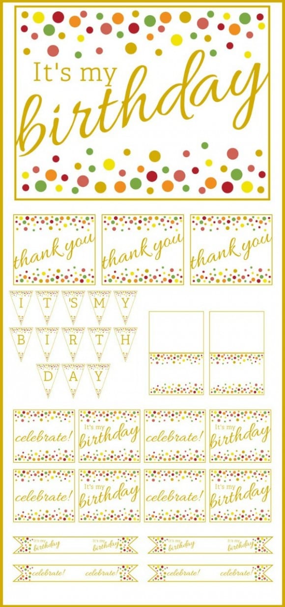 Free Gold and Polka Dot Birthday Party Printables | CatchMyParty.com