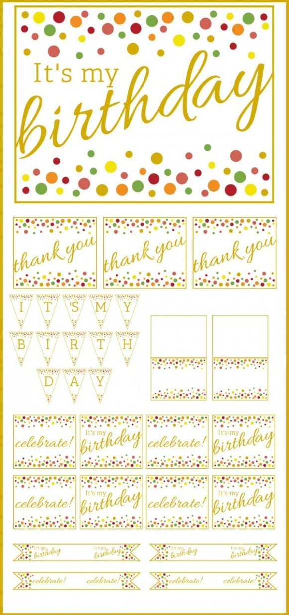 Free Gold and Polka Dot Birthday Printables | CatchMyParty.com