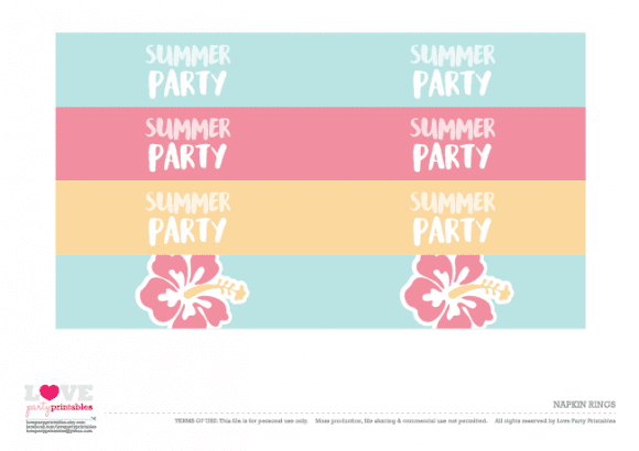 Napkin rings Summer Party Printables | CatchMyParty.com