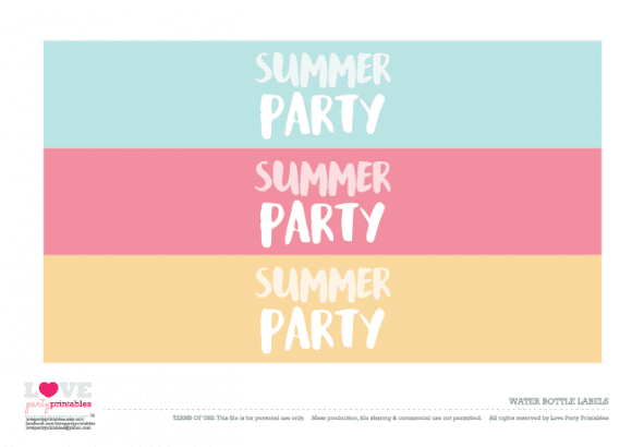 Water bottle labels Summer Party Printables | CatchMyParty.com