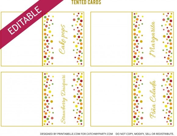 Editable Free Gold Polka Dot Birthday Printable Tented Cards