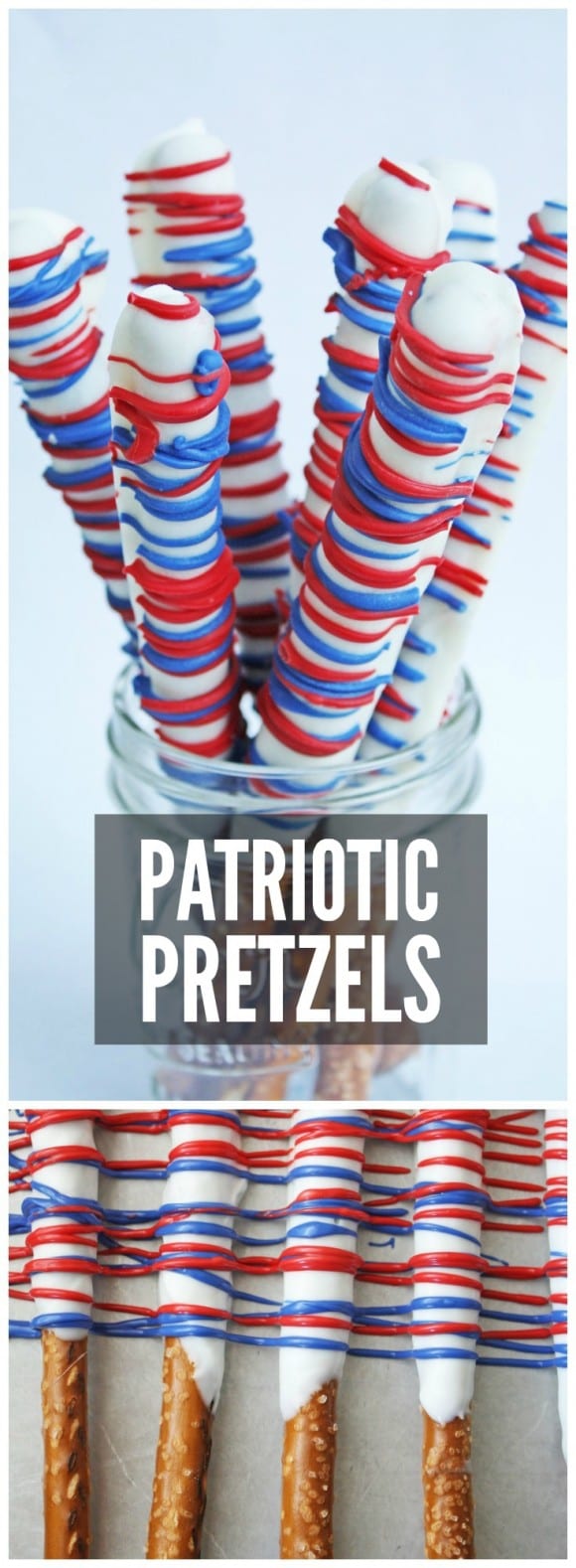 Red, white, and blue pretzel rods, a perfect treat for your July 4th parties! | CatchMyParty.com