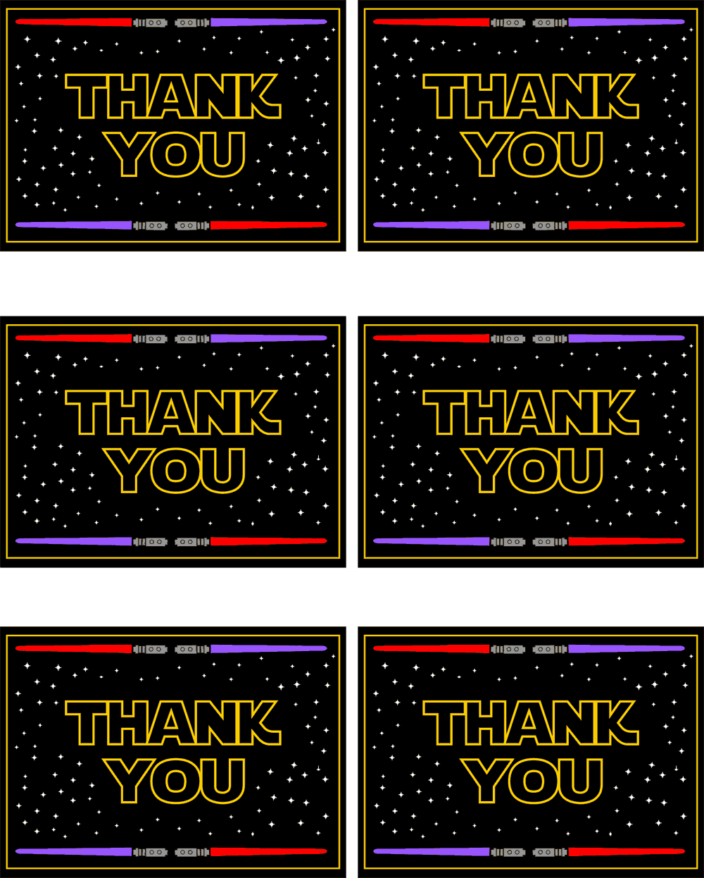 Star Wars Printable Thank You Cards Free