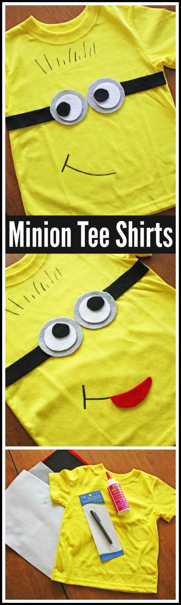 Minions Tee Shirt DIY. Make these as party favors or a party craft at your Minion birthday party! |CatchMyParty.com