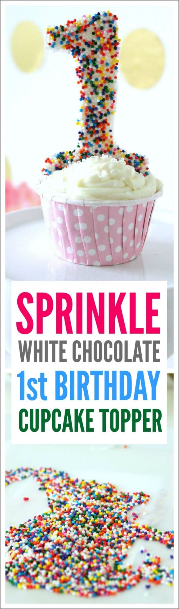 Learn to make this sprinkle 1st birthday cupcake topper! See more party 1st birthday party ideas at CatchMyParty.com!