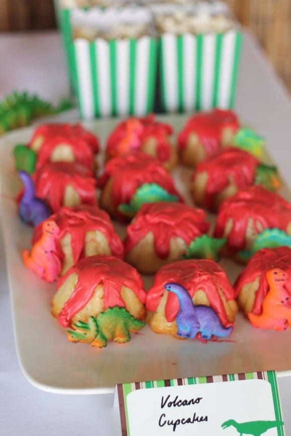 Volcano cupcakes for a dinosaur birthday party | CatchMyParty.com
