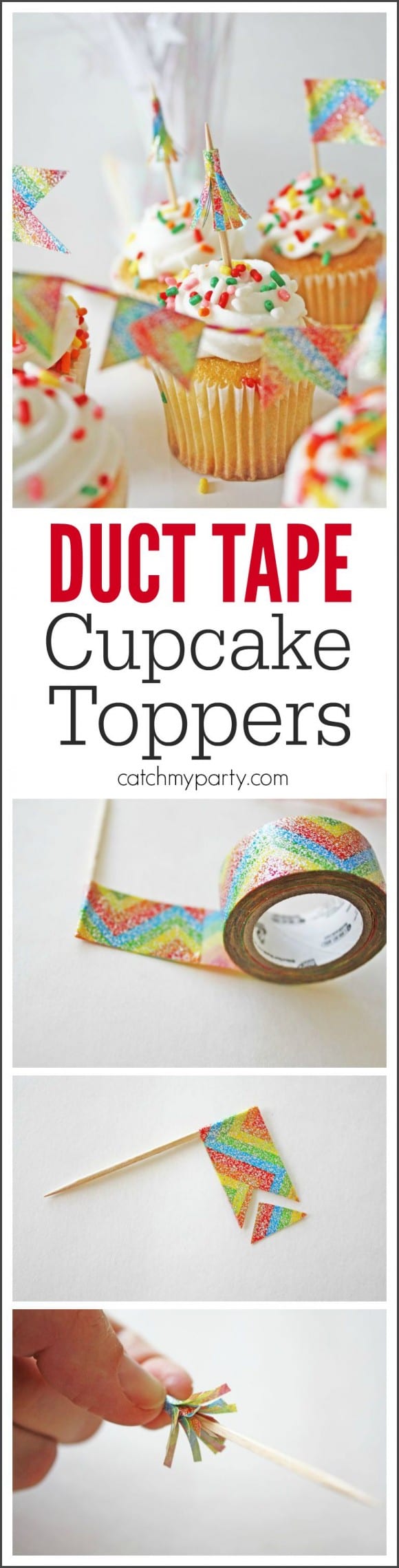 Duct Tape Cupcake Toppers DIY | CatchMyParty.com