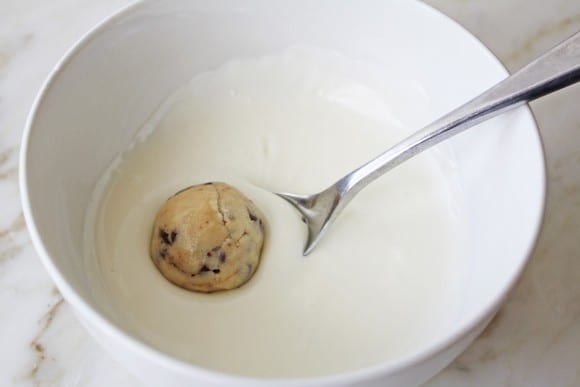 Dip cookie dough balls in white chocolate