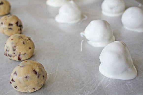  Easy Halloween Cookie Dough Mummie - Tray of cookie dough balls and others coated in white chocolate