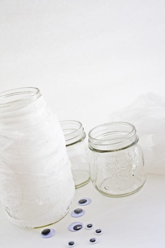 Supplies for Halloween Mummy Jars DIY | CatchMyParty.com