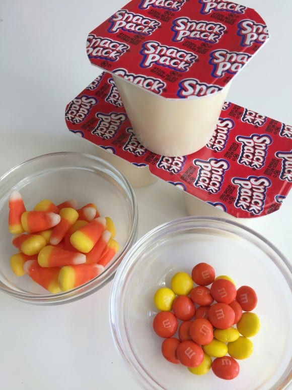 Candy Corn Flower Pudding Cups for Halloween | CatchMyParty.com